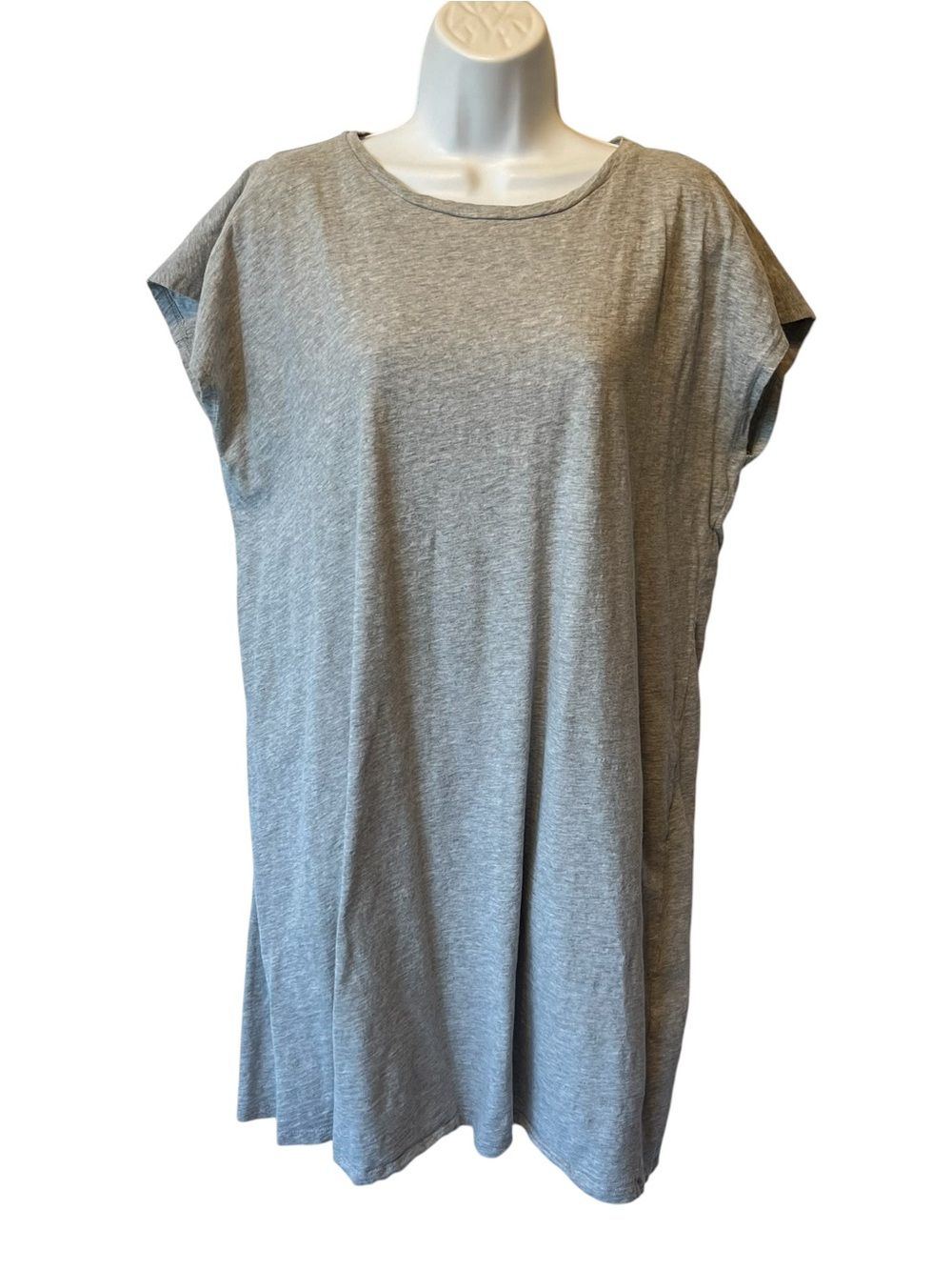 Eileen Fisher T-shirt dress L Gray Organic Cotton Crew neck Jersey Cap sleeve